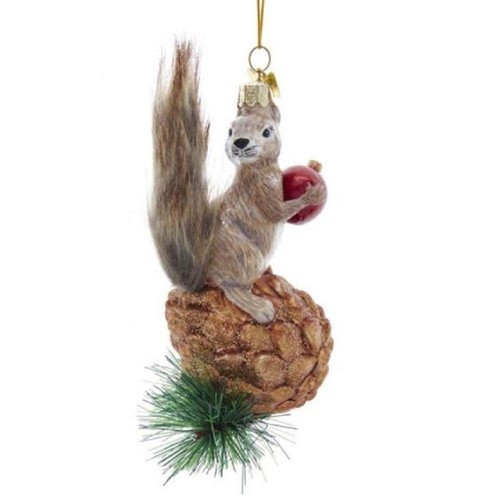 Kurt Adler Noble Gems Glass Ornament Christmas Squirrel fur tail on Pinecone MCC