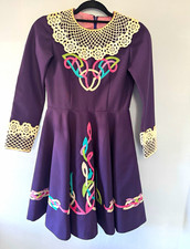 Vintage Irish Dance Solo Dress Purple Celtic Embroidery Crochet Collar Youth
