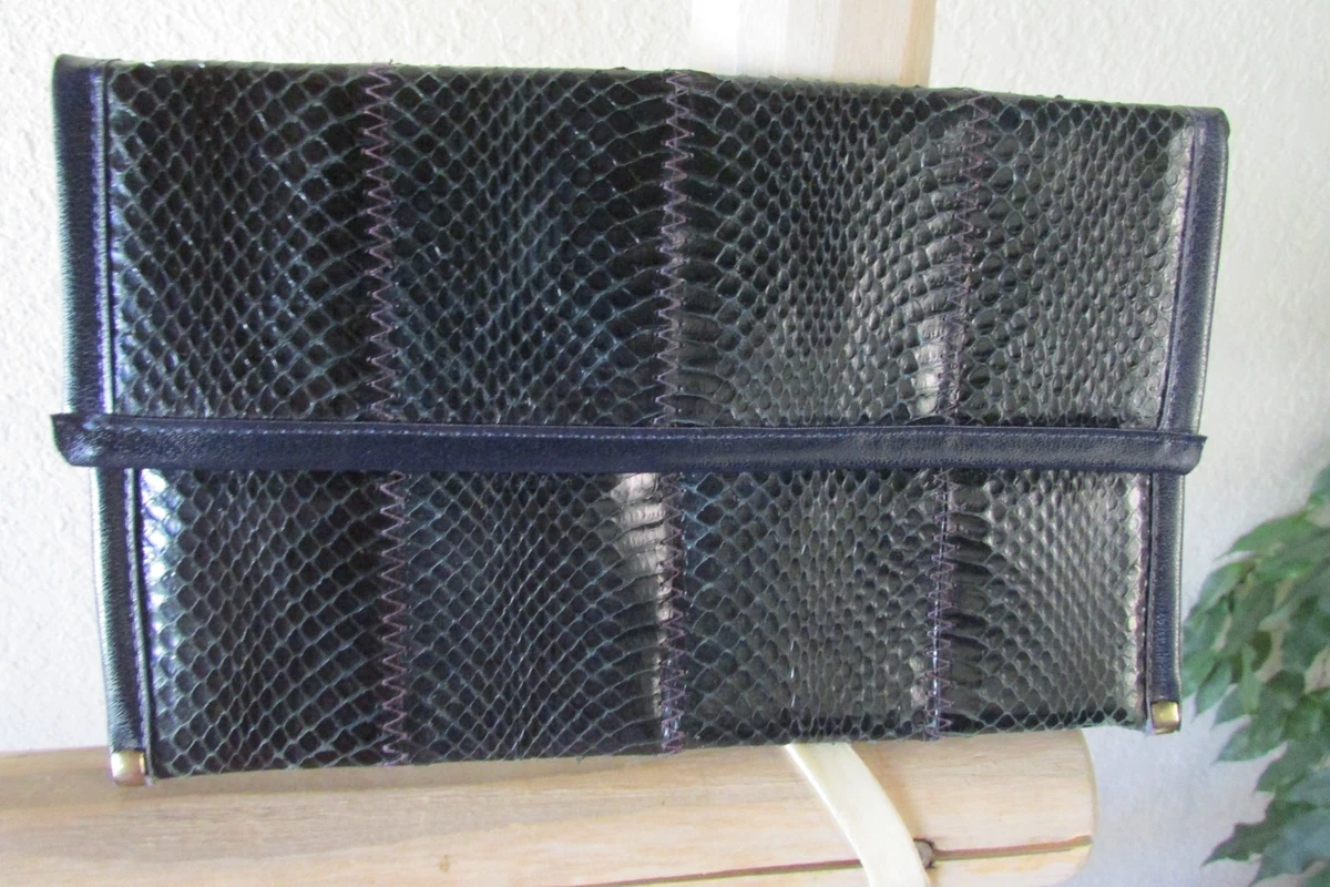 Vintage Jane Shilton pochette en cuir à effet peau de serpent et patchwork - France