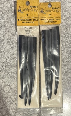 2 Packs Al Gag s Whip It Eel 6  Replacement Tails Eel Scented NOS Black Color