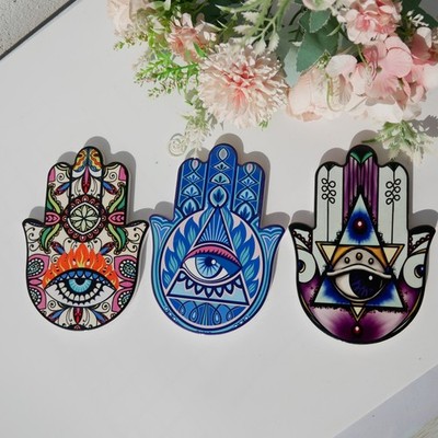 3pcs Evil Eye Hamsa Hand Resin Coaster Set 5.7'' Protection Home Decor Spiritual