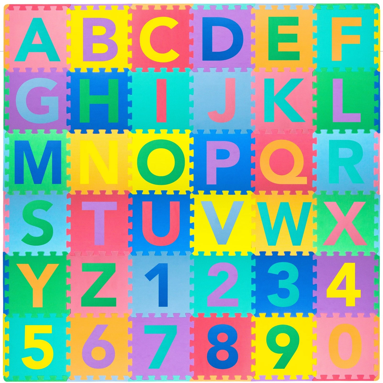 ProSource Kids Puzzle Alphabet, Numbers, 36 Tiles and Edges Play Mat, 12" by 12"