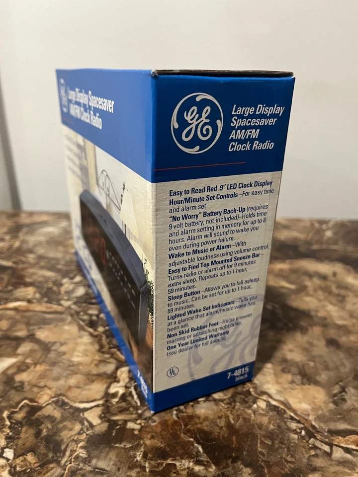 Vintage NEW IN BOX GE Alarm Clock Radio AM/FM Model 7-4815 SpaceSaver - Image 4 of 4