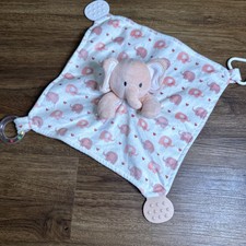 Modern Baby Pink Elephant Security Blanket Rattle Lovey Snuggle Blankie Teether