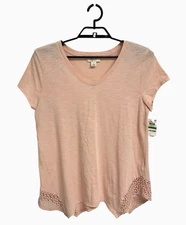Style & Co women's short sleeve top crushed petal V neck size L
