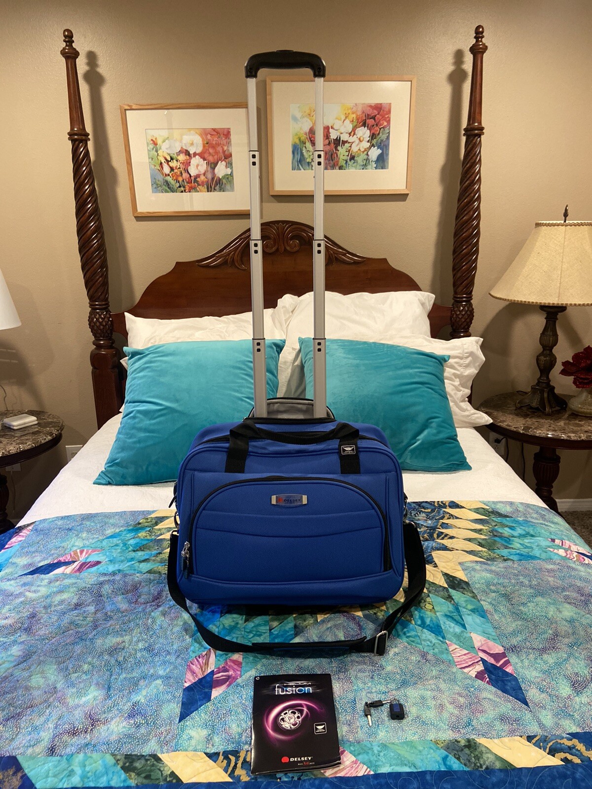 Delsey Carry-on Luggage Overnight Travel Bag Wheeled Rolling Tote Cobalt Blue-image