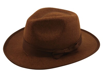 Brauner Filz Fedora Hut Western Explorer Kostüm Film Indiana Temple Raider
