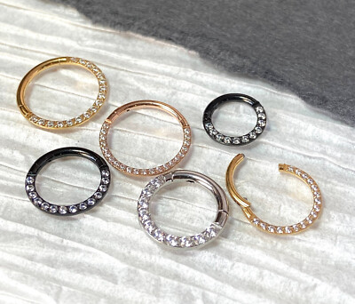 1pc Hinged Segment Ring CNC Set CZ Gem Front Septum Hoop Helix Daith
