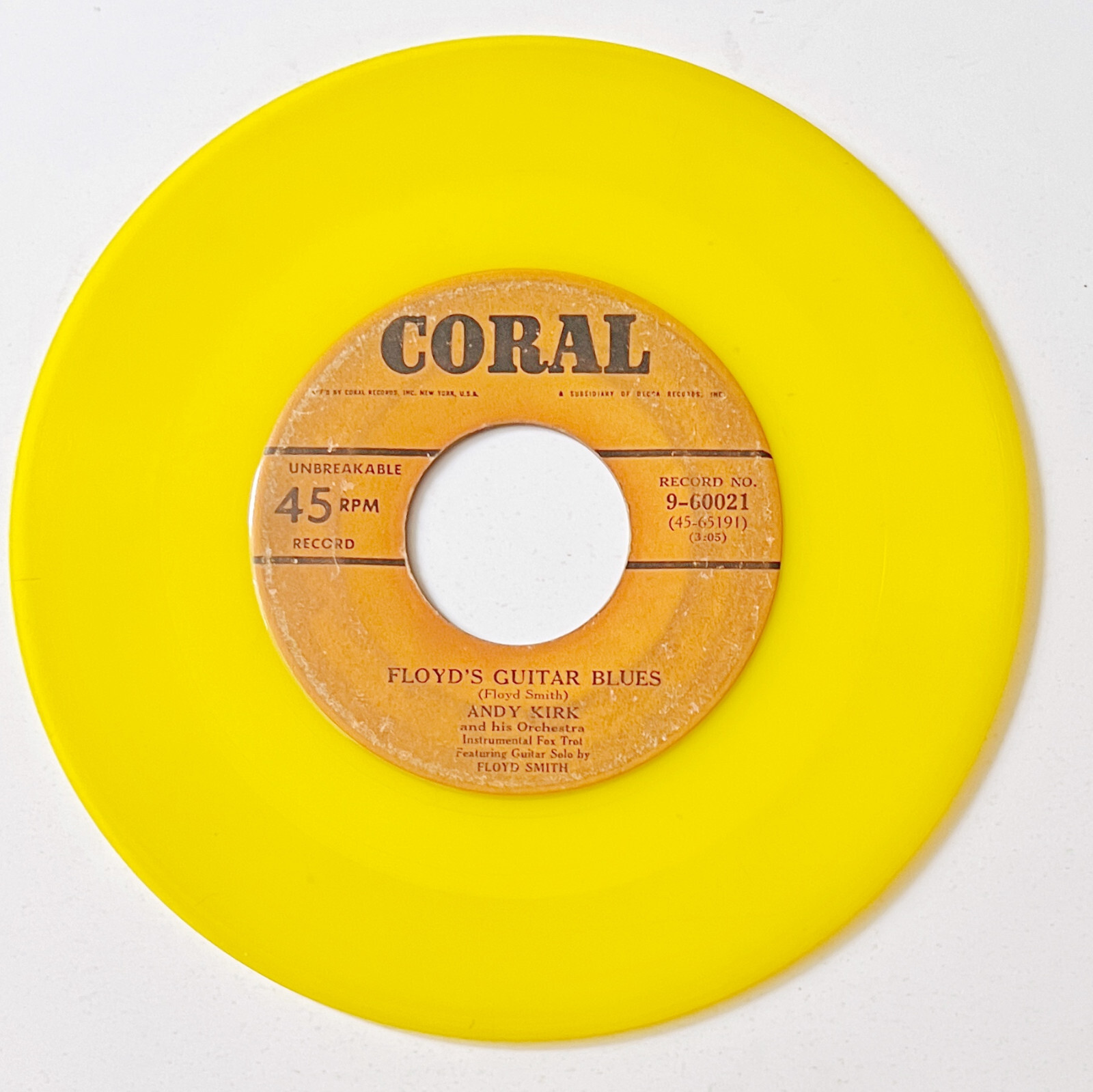 "FLOYD'S GUITAR BLUES" by FLOYD SMITH CORAL 60021 45 YELLOW VINYL