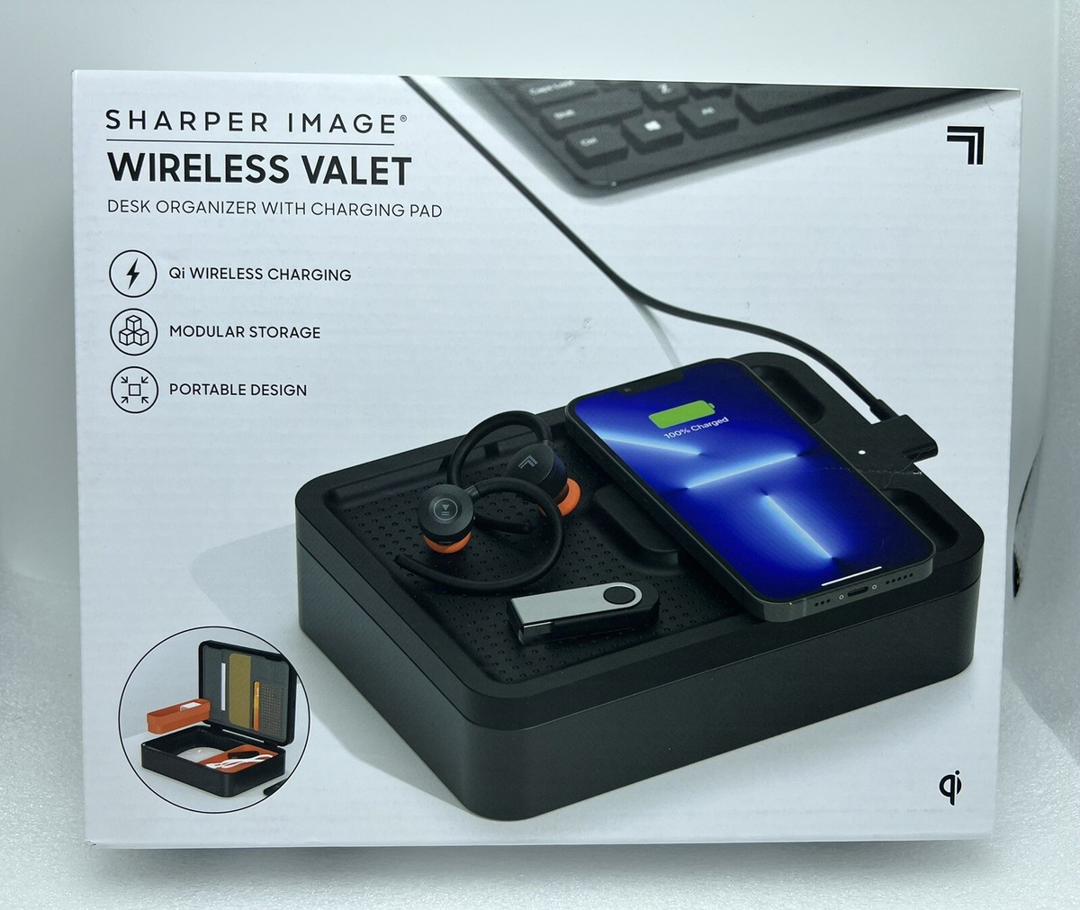 Sharper Image Wireless Valet Desk Organizer with Charging Pad Qi Wireless  Travel