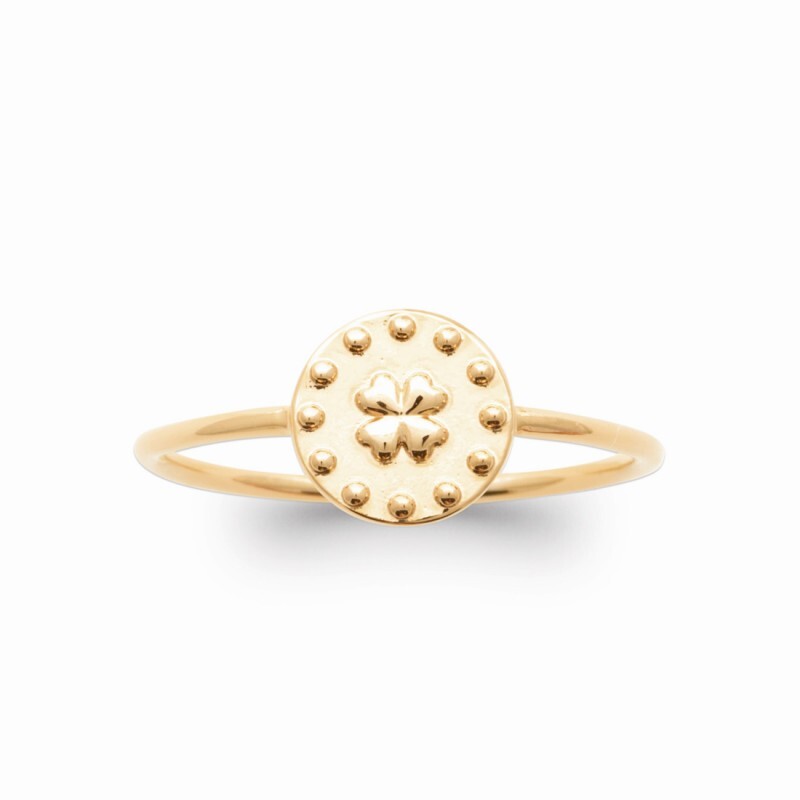 Bague motif trèfle en plaqué or 750/000 avec poinçon de certification