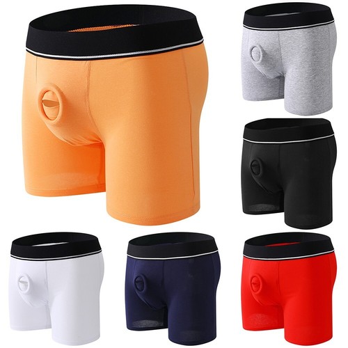 Men Underpant Open Pouch Hole Boxer Shorts Cockring Cotton Underwear Boxershorts