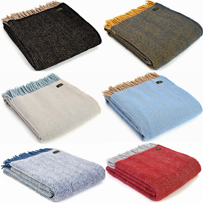 TWEEDMILL KNEE RUG 100% Wool Sofa Throw Blanket HERRINGBONE NAVY