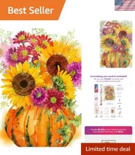 Premium Pumpkin with Sunflowers Diamond Painting   Complete 13" x 19" Craft Kit