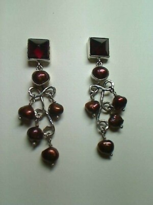 JLR - Schmuck - 925 - Granat - Pfirsichblüten - Vintage Ohrringe