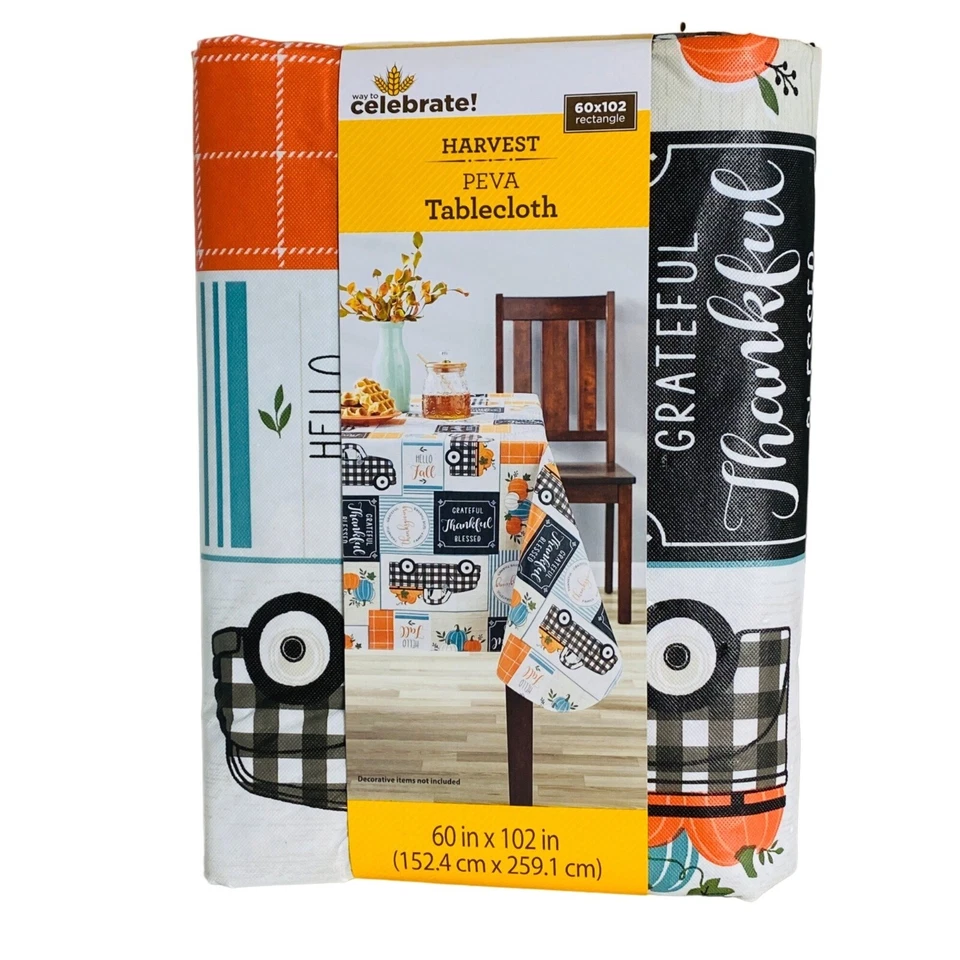 Way to Celebrate Fall Harvest Patchwork 60x102in PEVA Vinyl Tablecloth - Image 4 of 4