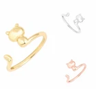 Cute Adjustable Kitty Cat Shaped Wrap Ring Silver Gold Rose Animal Kawaii