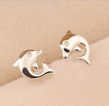 Fashion Girl / Women 925 Sterling Silver Fish Dolphin Stud / Post Earring