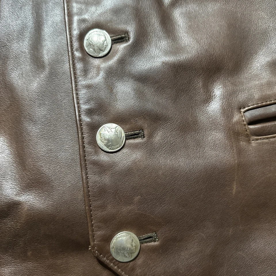 Chaleco de cuero marrón vintage SEA DREAM para hombre talla XL botones de níquel búfalo real Foto 4 de 4