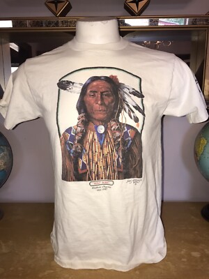VINTAGE 90's WOLF ROBE CHEYENNE NATIVE AMERICAN James Hutchinson SHIRT medium