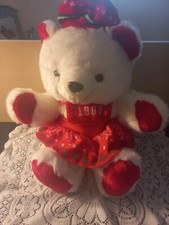 Vintage 1989 Kmart Christmas White Teddy Bear Plush Santa's Club Awesome Conditi