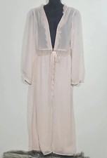 Nasty Gal Collection Sz 8 Long Pink Sheer Tie Waist Long Sleeve Embroidered Robe
