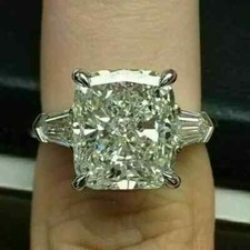 3.2Ct Cushion Cut Moissanite Solitaire Engagement Ring in 14K White Gold Plated