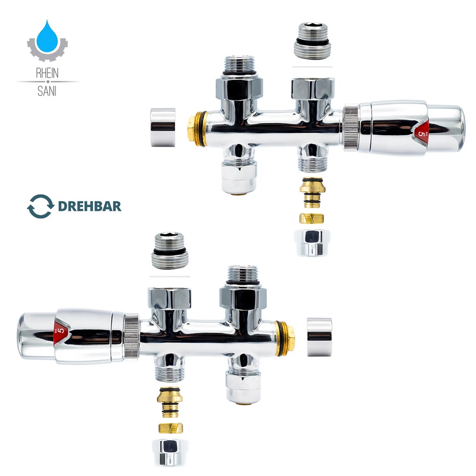 Anschlussgarnitur Mittelanschluss 50mm Heizkörper Thermostat Multiblock - Bild 4 von 4