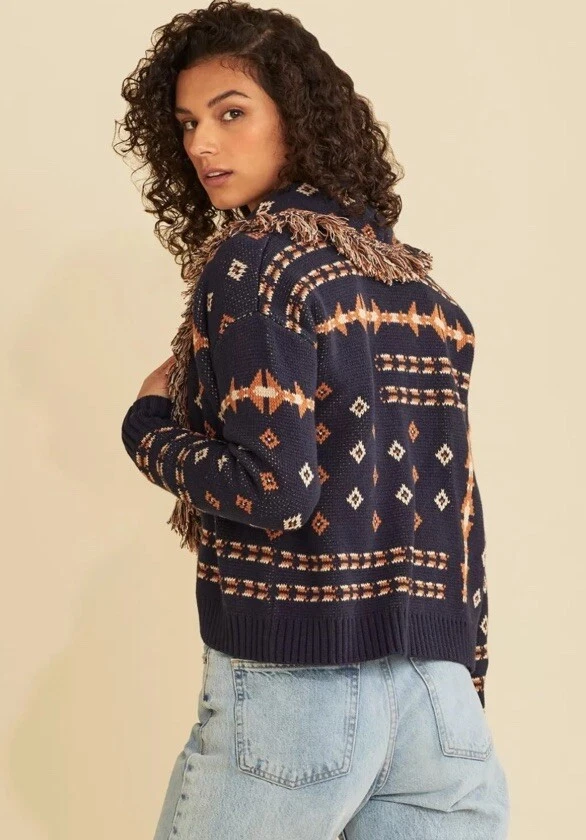 179 $249 PENDLETON Free People Algodón Lana Merino Flecos Chal Cárdigan M Foto 2 de 4