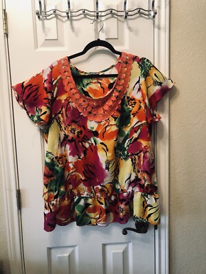 CATO WOMAN BRAND RUFFLED HEM BLOUSE-MULTI-COLOR-SIZE 18/20W