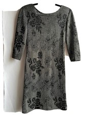 Black and Silver Shimmery Dress Size 3  Back Slit 3/4 Sleeve Knee Length