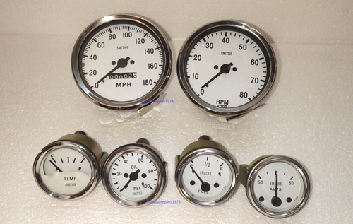 Smiths Style Gauge Set – Electric Temp, Oil, Fuel, Volt, Amp, 0-180 MPH Speedo & 0-80 RPM Tach (100mm)