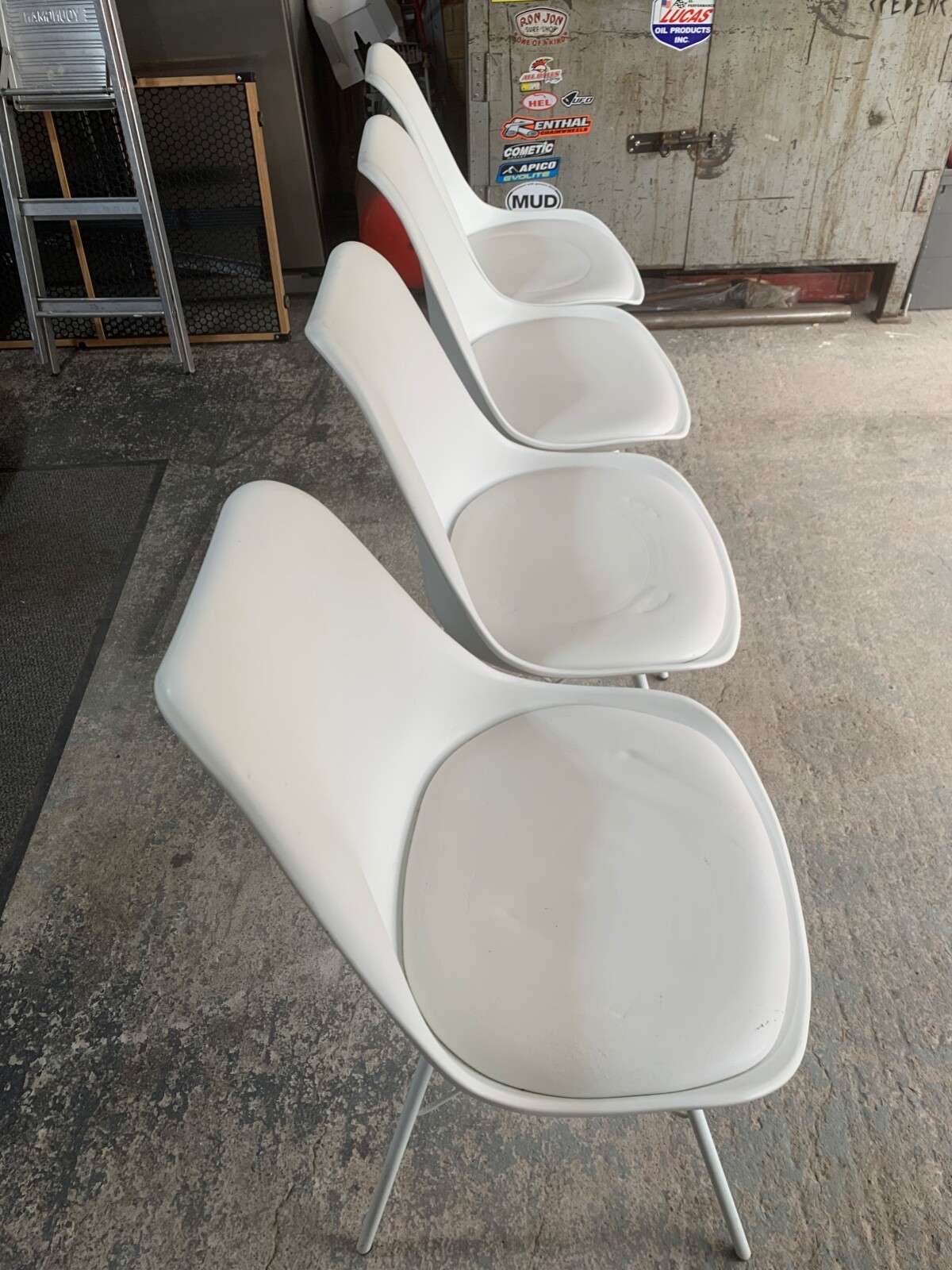 4 White padded kitchen chairs eBay