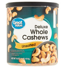 Great Value Deluxe Whole Cashews, Unsalted, 16 oz