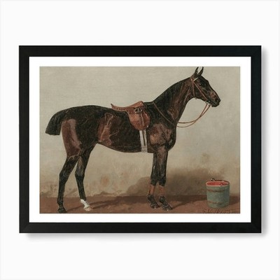 A Saddled Bay Horse in a Stable (19 gerahmtes Wandbild Poster Leinwanddruck Bild