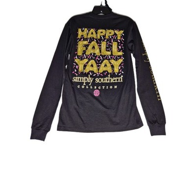 Simply Southern Women's T- Shirt Size S Happy Fall Yaay Black Long Sleeve NWT 14
