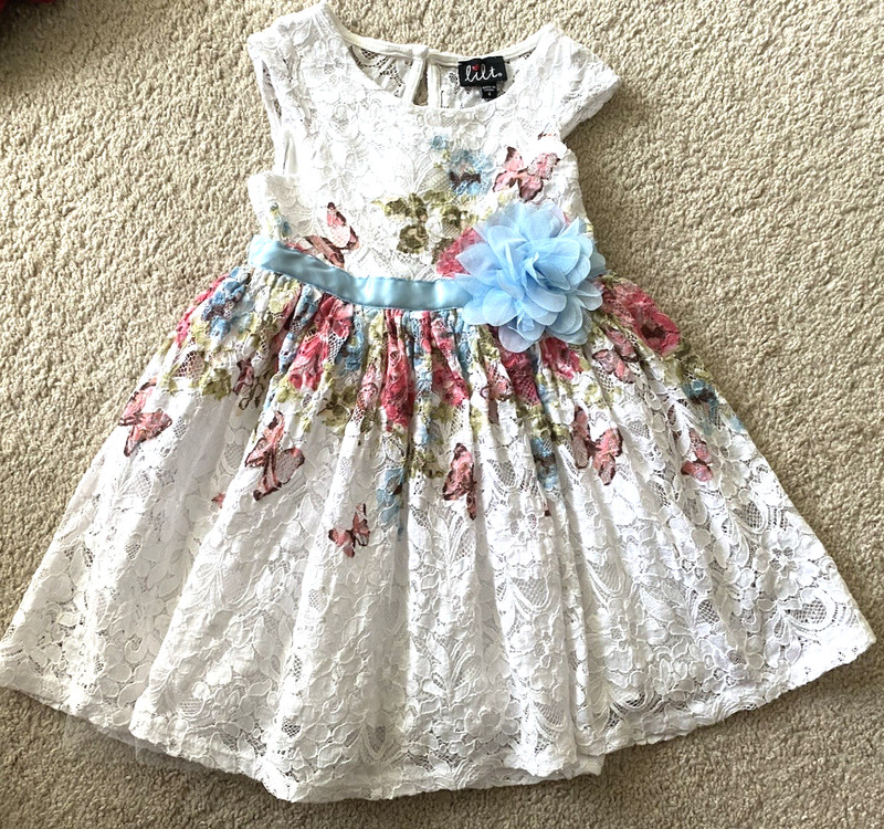 Lilt Girls Floral Dress Floral Lace Overlay Cap Sleeves Size 4