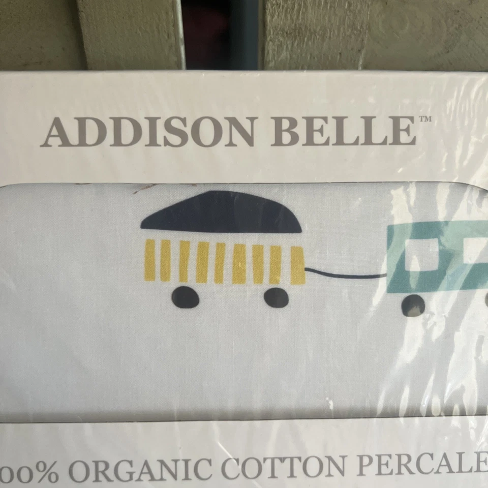 Addison Belle 100% Organic Cotton Fitted Crib Sheet Trains Print NIB And Poly - Image 2 of 4