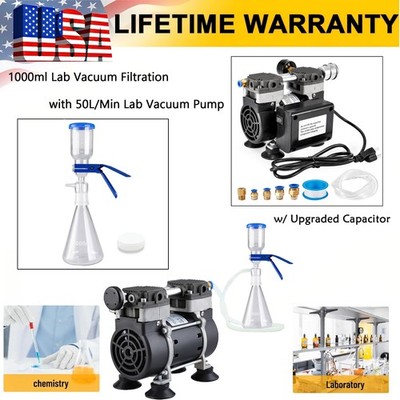 50L/Min Lab Vacuum Pump w/ Capacitor Lab Vacuum Filtration Flask Funnel Glass