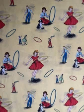 Hula Hoop Mania quilt fabric by Michael Miller C2127-YELLOW vintage hula hoop