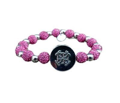 New Retired Rustic Cuff Bracelet Brandi Dark Pink Silver Beaded Stretch RC Logo