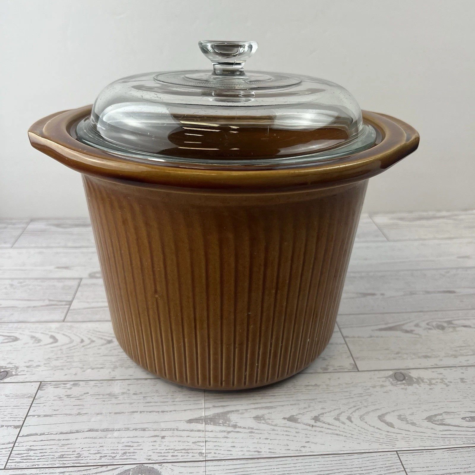 Vintage Glazed Brown Rival 3.5 Qt Crock Pot Stoneware Insert with Glass Lid
