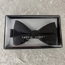 Pronto Uomo 100 Silk Formal Black Pre-Tied Bow Tie - New, Open Box