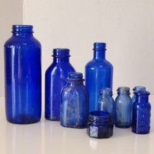 Lot of 9 Vintage Cobalt Blue Glass Medicine Bottles /Jar READ