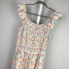 Old Navy Smocked Maxi Dress Womens L Pastel Floral Sleeveless Tiered Boho