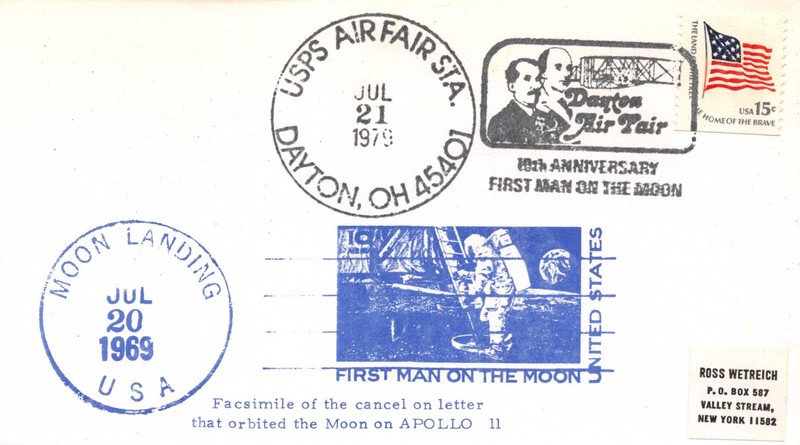 10th ANNIVERSARY APOLLO 11 1ST MAN ON MOON CACHET, DAYTON, OH  7/21/79 - SC#1598