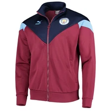 Puma Manchester City FC Iconic MCS Track Jacket Burgundy Red Blue Men's Sz Small