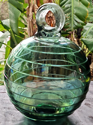 Vintage Large Green / Blue Iridescent Blown Glass Suncatcher Ornament Witch Ball