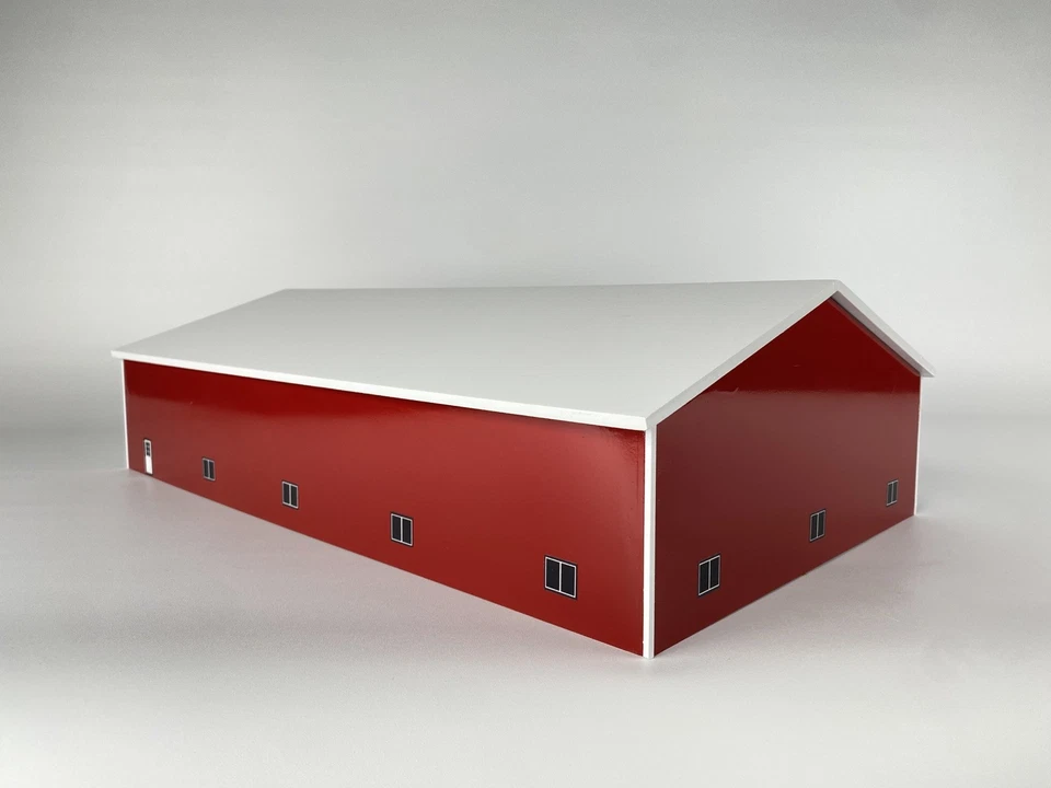 1/64 Scale Custom Scratch Farm Barn Building Shop 70x120 Red Sides White Roof - Image 3 of 4