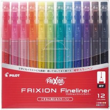 PILOT FriXion Fineliner 0.45mm 12 Colors Set Erasable Marker Pens Japan